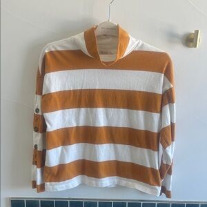 Madewell White and Rust-Orange Striped Long Sleeve Top